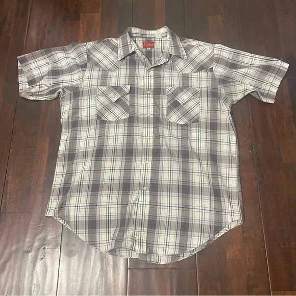 Vintage Ely Plains Western Wear Short Sleeve Pearl Snap Button Up Men’s Large - Picture 1 of 6